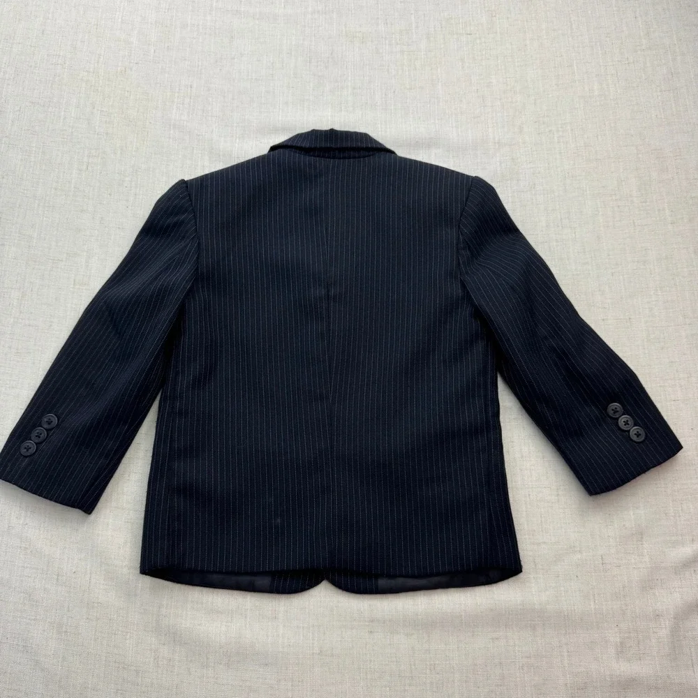 Claiborne Boys Navy Blue Pinstripe Blazer Jacket Sz 4/4T Formal Wedding Dressy